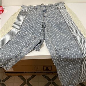 POL Blue and Cream Patterned Women Jeans